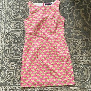 Vineyard Vines cabana dress in pink with little green fish.